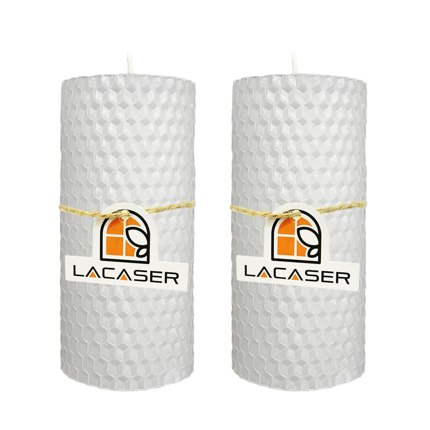 Lacaser Beeswax Pillar Candles Set of 2, 2"x4" Honey Candles, Unscented & Dripless & Smokeless, 7 Hours Burn Time Each, White