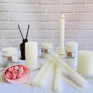 Lacaser Beeswax Pillar Candles Set of 2, 2"x4" Honey Candles, Unscented & Dripless & Smokeless, 7 Hours Burn Time Each, White