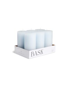 mottled pillar candles by bask - set of 6-3" x 6" dripless unscented candles in light blue for home decor, relaxation & all occasions