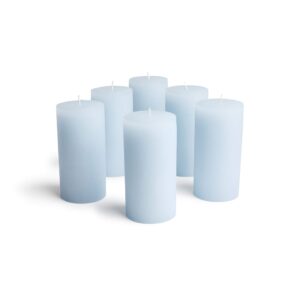 Mottled Pillar Candles by Bask - Set of 6-3" x 6" Dripless Unscented Candles in Light Blue for Home Decor, Relaxation & All Occasions