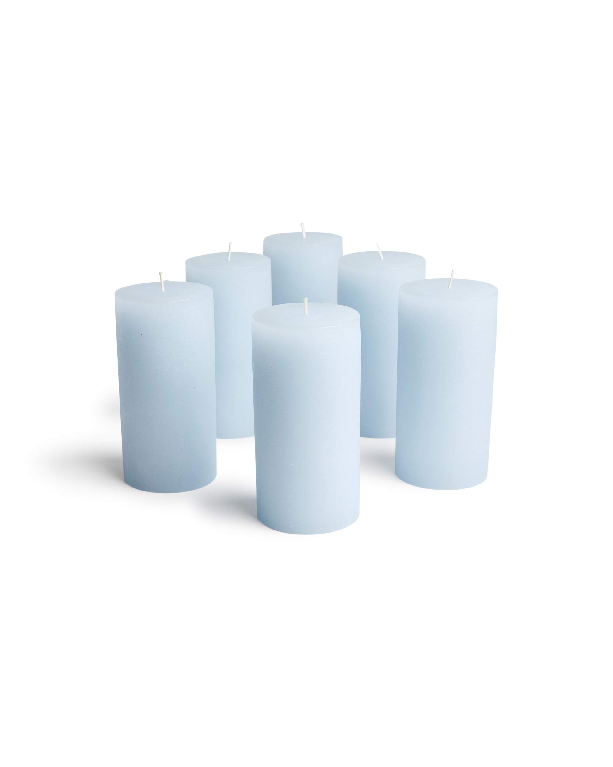 Mottled Pillar Candles by Bask - Set of 6-3" x 6" Dripless Unscented Candles in Light Blue for Home Decor, Relaxation & All Occasions