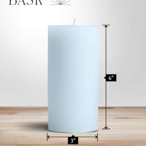 Mottled Pillar Candles by Bask - Set of 6-3" x 6" Dripless Unscented Candles in Light Blue for Home Decor, Relaxation & All Occasions