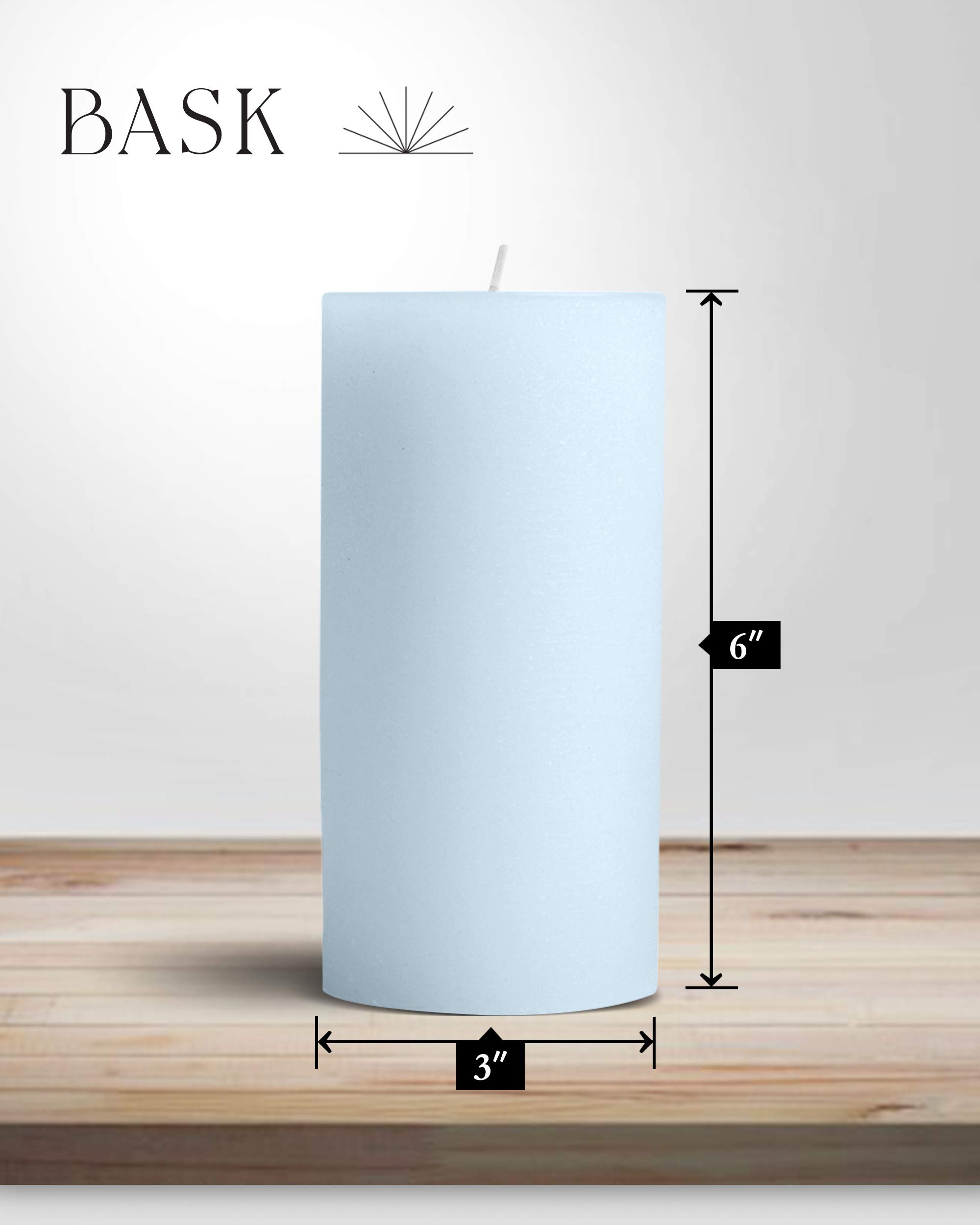 Mottled Pillar Candles by Bask - Set of 6-3" x 6" Dripless Unscented Candles in Light Blue for Home Decor, Relaxation & All Occasions