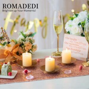 Romadedi Iron Plate Candle Holder, Gold Candle Holders for Pillar Candles, Set of 4 Small Candle Tray, Pillar Candle Holder Plate Metal Candle Stand for Coffee Table Decor, Wedding, Party, Home Decor