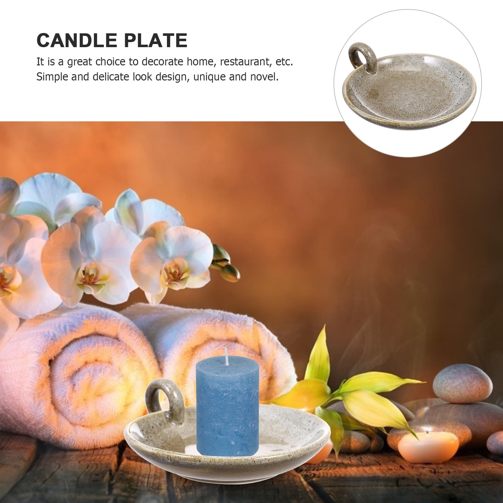 Beavorty 1Pcs Candle Holders Plate Household Candle Storage Plate Vintage Style Round Ceramic Candle Plate Elegant Candle Tray with Handle for Home Decor, Dining Table or Spa (Random Color)