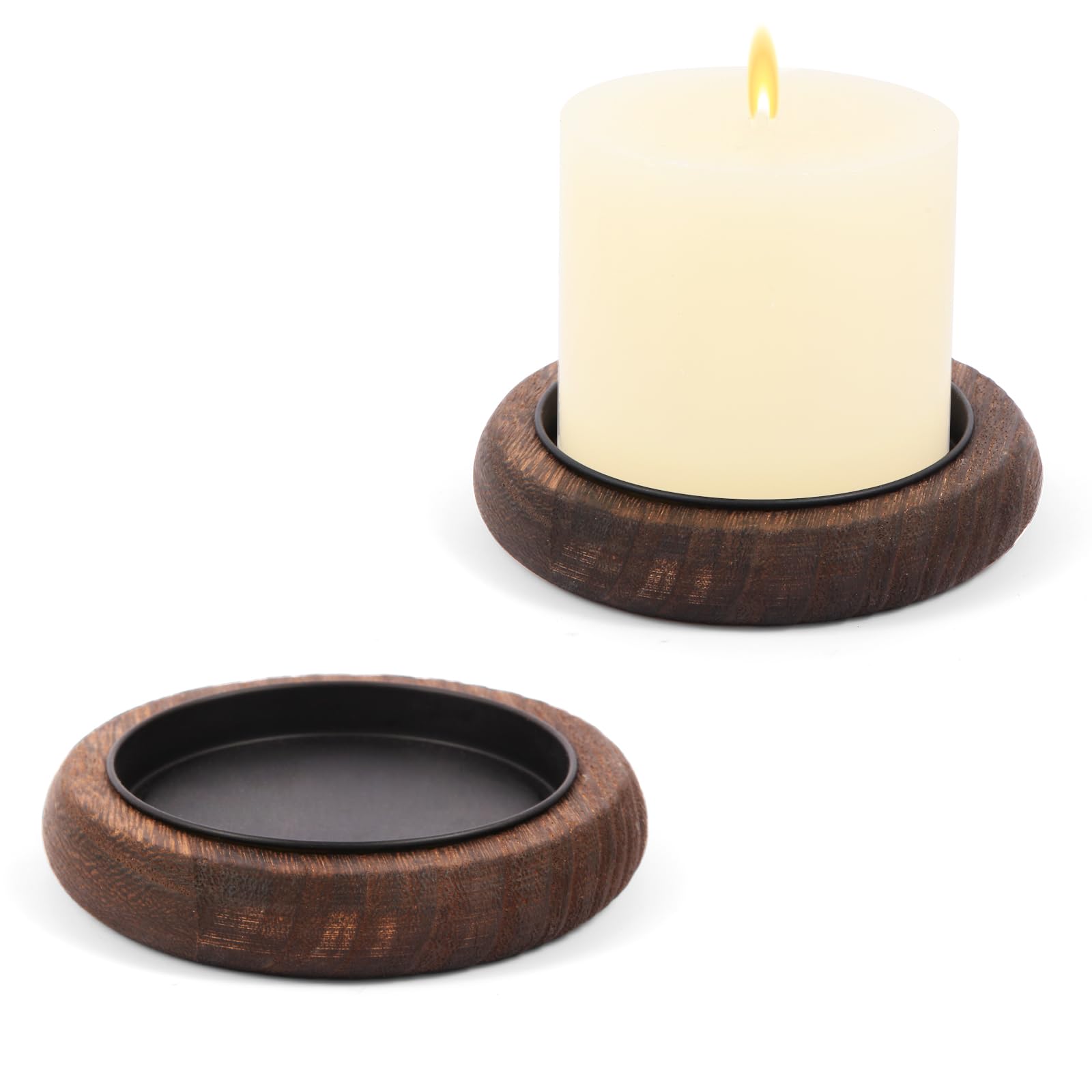 Hatway Wood Candle Holder Farmhouse Decor Wooden Pillar Candles Tray for Table Centerpiece Small Decorative Tray Riser Round Wooden Plate Pedestal Stand for Coffee Table for Christmas Decor Mu-2