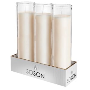 simply soson 2x8 inch ivory devotional candles in glass jar - 3 pack - 90 hours – prayer candle - tall pillar candles for religious, memorials, party decor