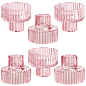 iyouya pink glass candle holders 6pcs for pillar candles, taper candles, tealight candles,candlestick holders for wedding, festival, dinning&party