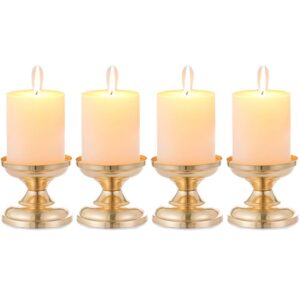 4 Pcs Gold Metal Pillar Candle Holders, Wedding Centerpieces Candlestick Holders for 3" Candles Stand Decoration Ideal for Weddings, Special Events, Parties