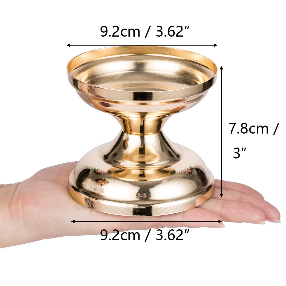 4 Pcs Gold Metal Pillar Candle Holders, Wedding Centerpieces Candlestick Holders for 3" Candles Stand Decoration Ideal for Weddings, Special Events, Parties