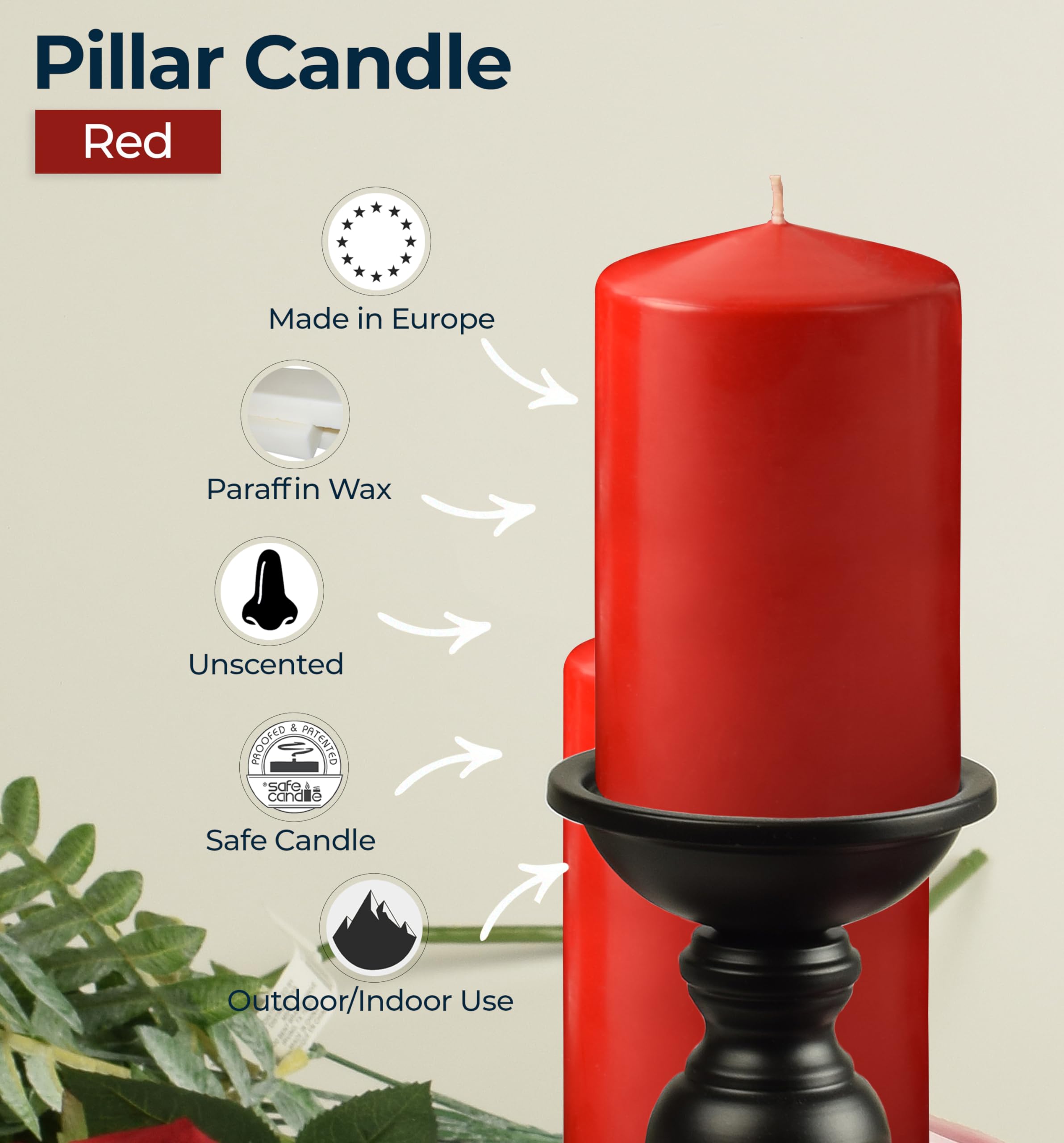 HYOOLA Red Pillar Candles 2x3 Inch - 24 Pack Unscented Bulk Pillar Candles - European Made