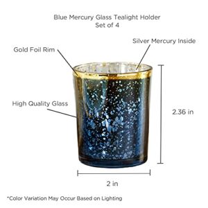 Kate Aspen 20191NA Mercury Glass Tea Light Holder (Set of 4), Deep Blue/Gold