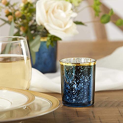 Kate Aspen 20191NA Mercury Glass Tea Light Holder (Set of 4), Deep Blue/Gold