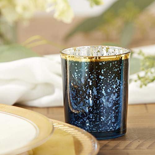 Kate Aspen 20191NA Mercury Glass Tea Light Holder (Set of 4), Deep Blue/Gold