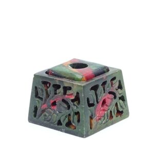 India Arts Soapstone Candle Holder - Multi Size, Hand Crafted, Natural Stone, Blue