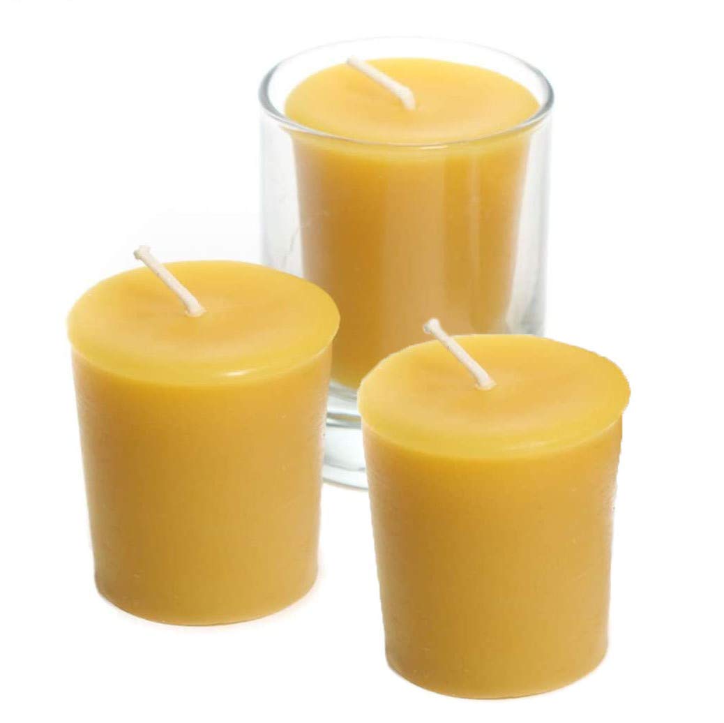 100% Pure Beeswax Votives Candles Organic Hand Made - 2" Tall, 1.5" Thick (Pack of 3) and Glass Votive Candle Holder