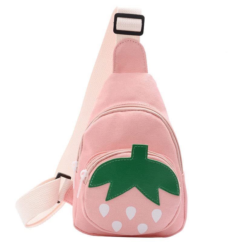 Hiflyer Pink Strawberry Sling Backpack, Small Backpack for Girls, Kawaii Bag, Lightweight Canvas, Adjustable Shoulder Strap, Zipper, 8x5x2 inches