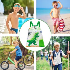 WAWSAM Dinosaur Kids Drawstring Backpack - Waterproof String Backpack Gym Bag for Boys Portable Lightweight Backpack Sport Beach Travel Swim Sackpack with Zipper Pocket Water Bottle Pocket