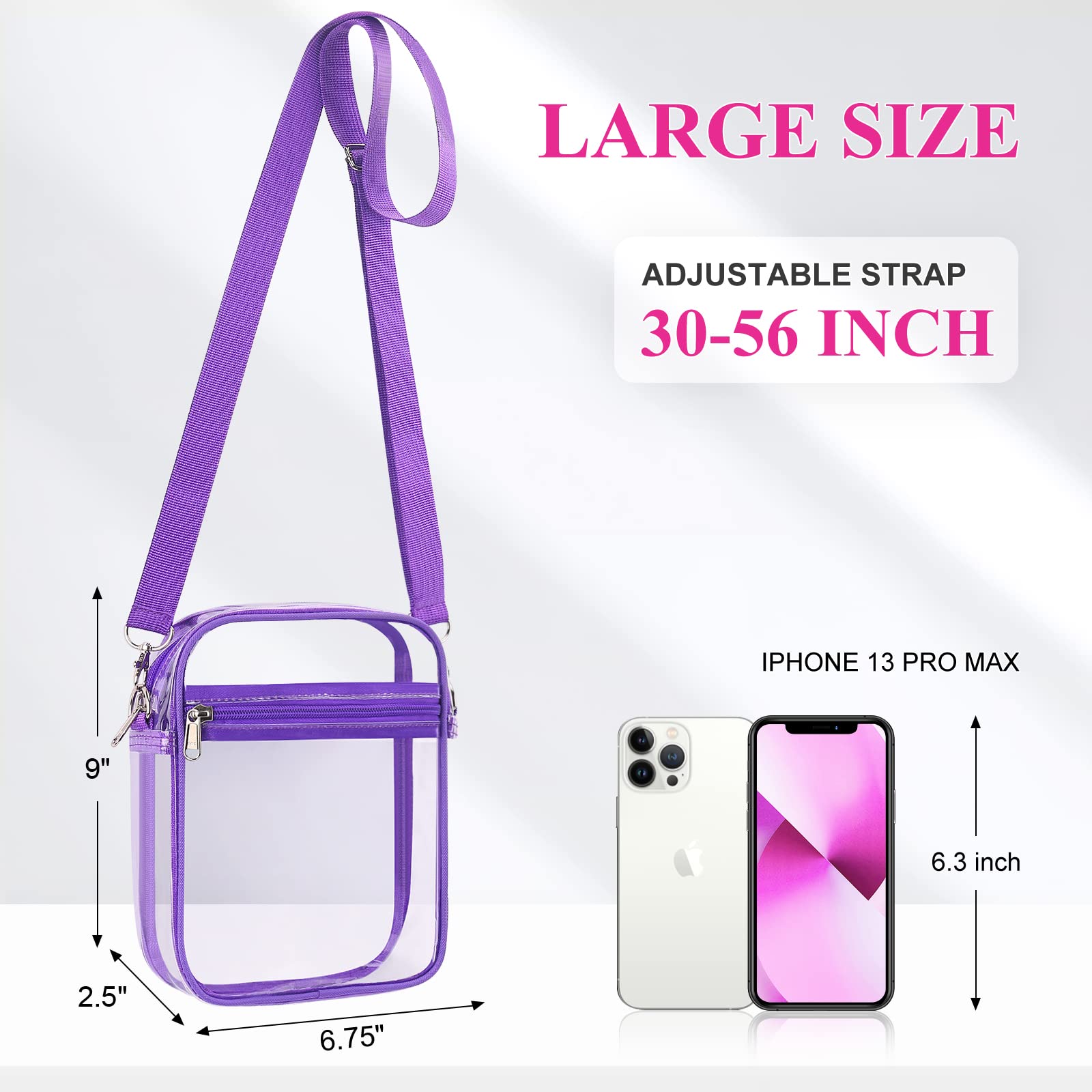 Mossio Clear Crossbody Bag Stadium Approved, Transparent Messenger Shoulder Bag for Concert, Beach, Travel & Sporting Purple