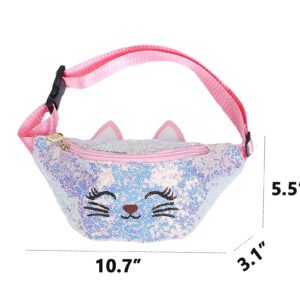 BIBDOO Kids Fanny Pack for Girls Shiny Waist Bag Cat Gift with Pom Pom