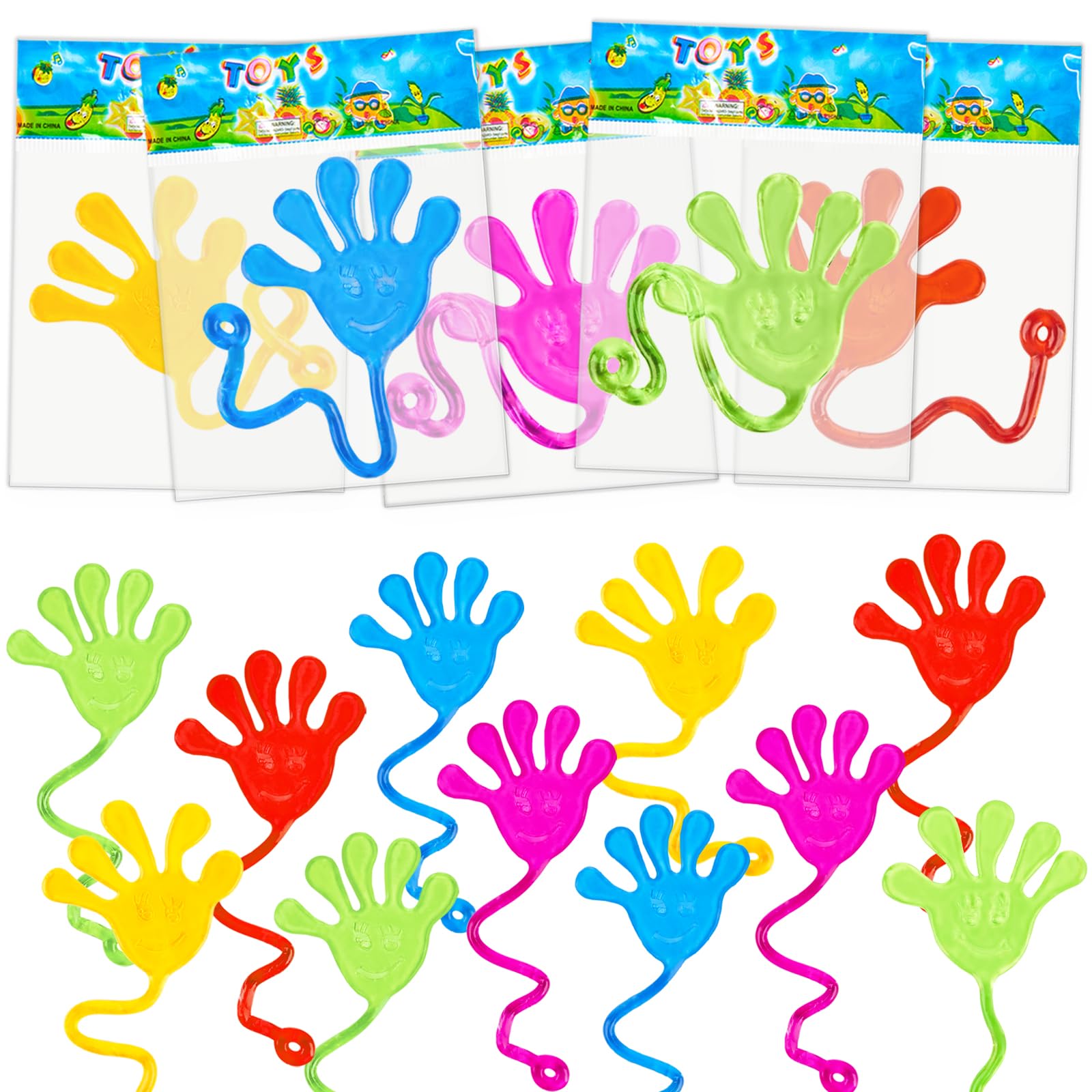 FLMRIOY 50 Pcs Sticky Hands Toys for Kids - Smile Face Stretchy Hands for Christmas Stocking Stuffers, Treasure Box Fillers, Classroom Prizes