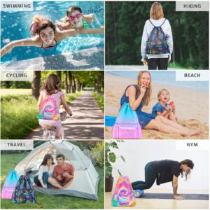 Fiodrimy Mesh Drawstring Backpack Bag Beach Bag with Zipper Pocket Gym Backpack Bag for Swimming Gear Gym Storage Bag for Adult Kids (Tie Dye)