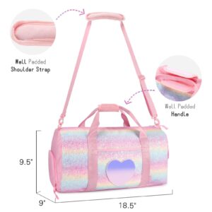 mibasies Dance Bag for Girls Duffle Bag Kids Overnight Travel Sleepover Bags with Shoes Compartment Large