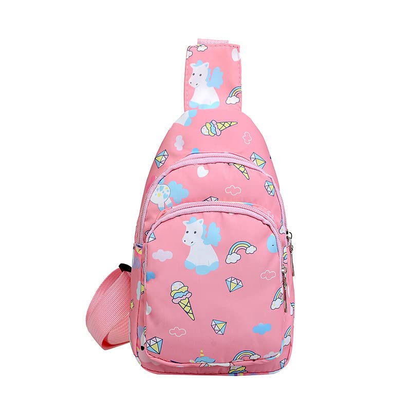 Hiflyer Kids Crossbody Bag Kids Sling Bags, Small Nylon Sling Bag for Kids Travel Bag for Kids, Cartoon Sling Bag for Kids (Pink)