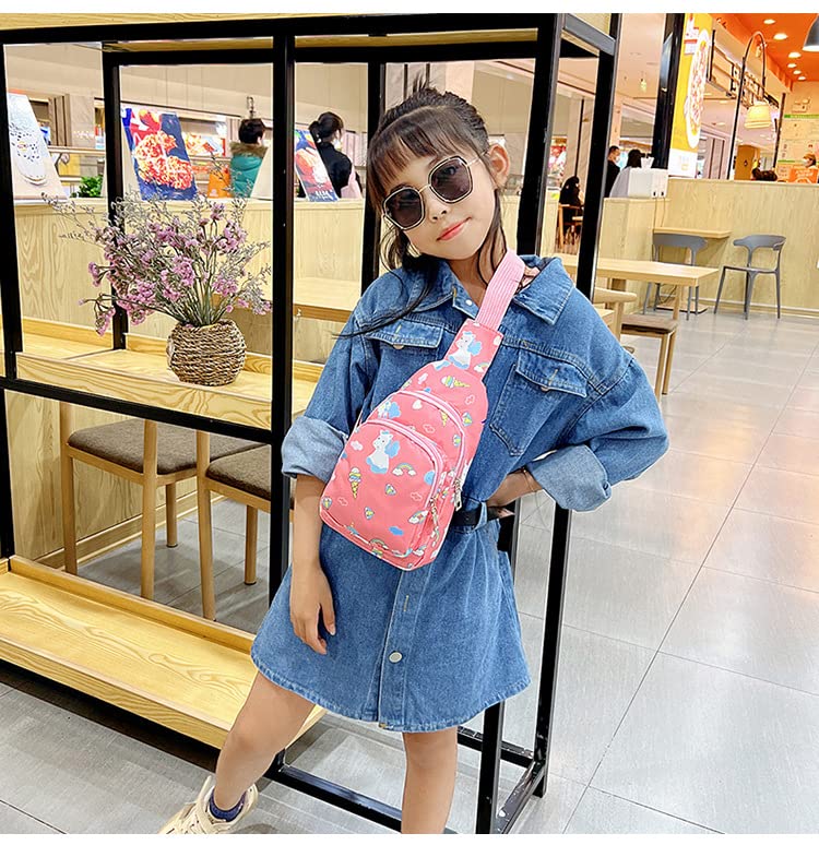 Hiflyer Kids Crossbody Bag Kids Sling Bags, Small Nylon Sling Bag for Kids Travel Bag for Kids, Cartoon Sling Bag for Kids (Pink)