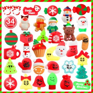 vnamo christmas squishy toys, 34 pcs squishies christmas party favors for kids boys girls, mochi kawaii squishy stress reliever anxiety toys, classroom prize bulk gifts for christmas treat goody bags