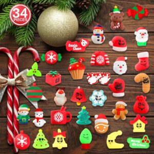 VNAMO Christmas Squishy Toys, 34 PCS Squishies Christmas Party Favors for Kids Boys Girls, Mochi Kawaii Squishy Stress Reliever Anxiety Toys, Classroom Prize Bulk Gifts for Christmas Treat Goody Bags