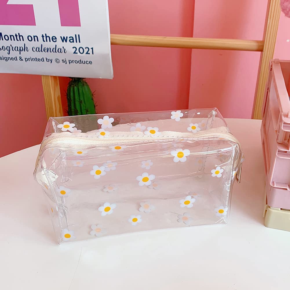 UUYYEO Clear Flower Makeup Bags Transparent Floral Cosmetic Bag Travel Wash Bag Waterproof Toiletry Storage Pouch for Women Girls Daisy