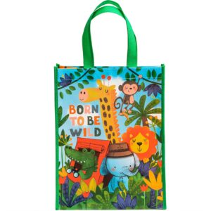 loveinside medium recycled gifts bags with handles, kids reusable birthday party gift bag, shopping bag - 10" x 5" x 13", 1 pcs - animal