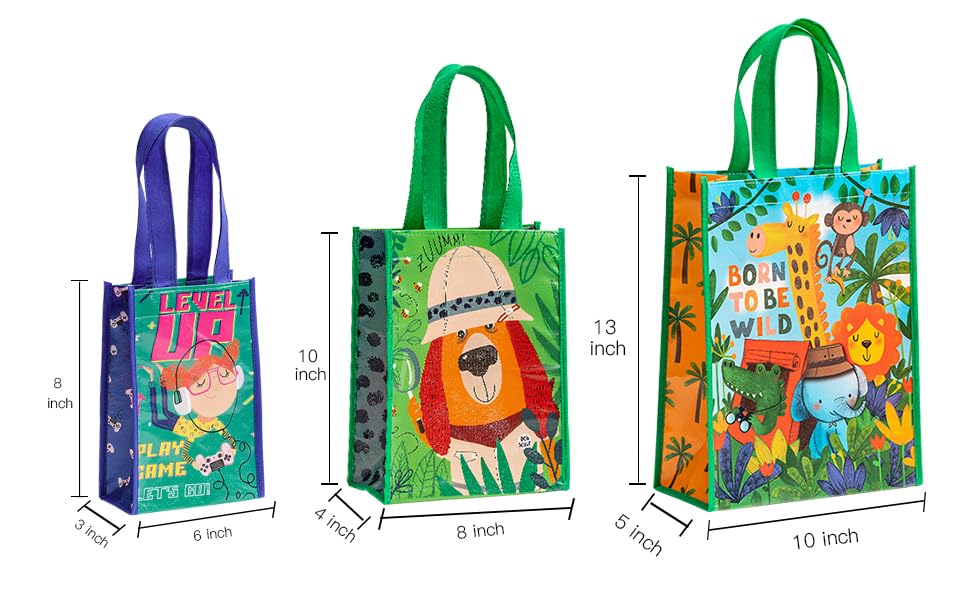 Loveinside Medium Recycled Gifts Bags with Handles, Kids Reusable Birthday Party Gift Bag, Shopping Bag - 10" x 5" x 13", 1 Pcs - Animal