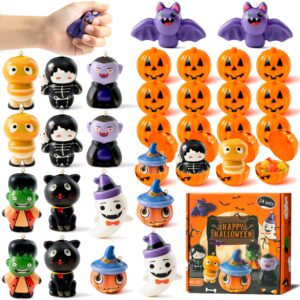 OSNIE 32Pcs Halloween Pumpkin Jars with Squeeze Toys for Kids, Halloween Slow Rising Squishy Stress Relief Soft Toy Trick and Treat Prizes Classroom Rewards School Treasure Party Favors Treat Bag Gift