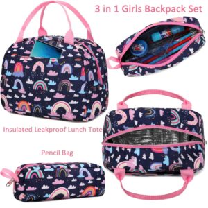 Meisohua Kids Backpacks for Girls Rainbow Backpacks Primary School Backpack Set with Lunch Tote 3 in 1 School Bags for Girls