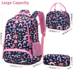 Meisohua Kids Backpacks for Girls Rainbow Backpacks Primary School Backpack Set with Lunch Tote 3 in 1 School Bags for Girls