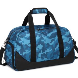 boys overnight duffel bags sport gym bag gymnastics bag with shoe compartment, carry-on size weekender sleepovers travel duffel bag for boys (blue camo)