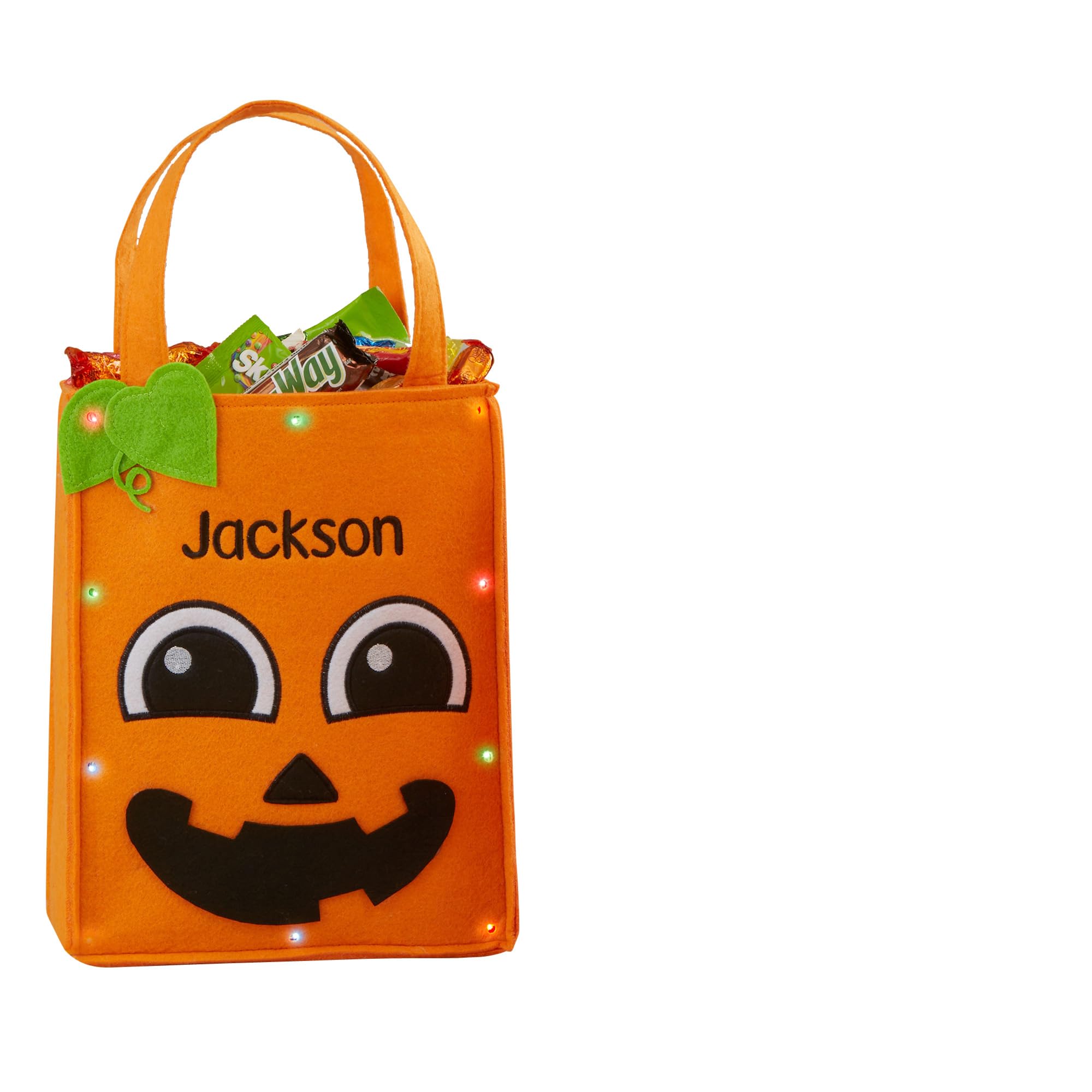 Personalization Universe Personalized Pumpkin Embroidered LED Light Up Halloween Treat Bag,Halloween Candy,Trick or Treating