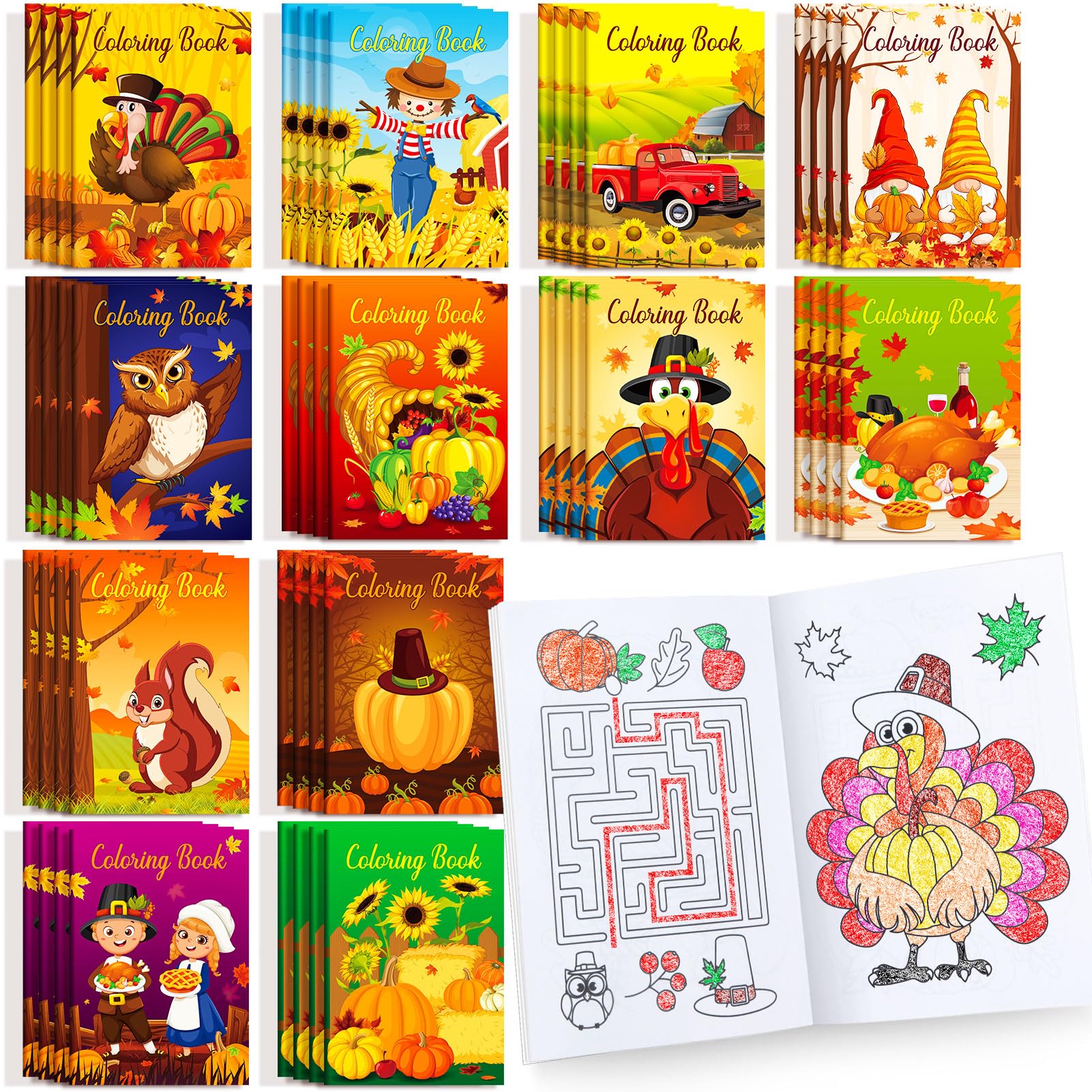 BenLouis 24 Pcs Fall Mini Coloring Books Fall Harvest Party Favors Thanksgiving Activity Book Bulk for Kids Autumn Pumpkin Birthday Thanksgiving Party Favor Goodie Bag Gift Stuffer Classroom Supplies