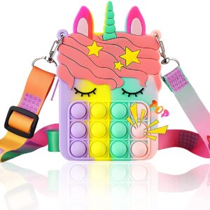 Gifts for Kids Rainbow Unicorn Purse Bag for Girls and Women, Fashion Pop Purse Push Bubbles Fidget Toy, Wallet Ladies Bag Silica Dimple Crossbody Bags For Girls