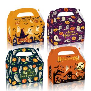 12 pcs halloween party goodies boxes dessert treat favors gable decorations, pumpkin candy bags with handle, happy meal paper box for keeping candy popcorn, toys birthday kraft yellow small (12)