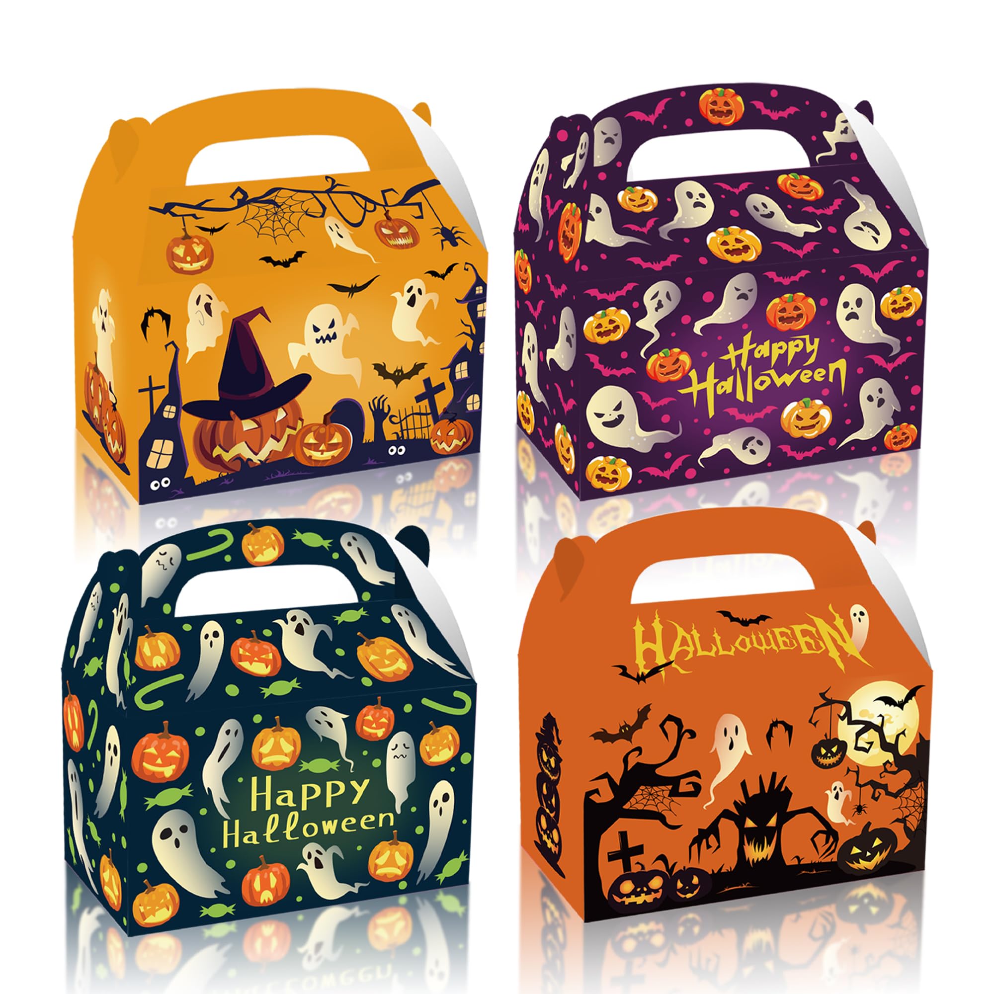 12 Pcs Halloween Party Goodies Boxes Dessert Treat favors Gable Decorations, Pumpkin Candy Bags with Handle, Happy Meal Paper Box for Keeping Candy Popcorn, Toys Birthday Kraft yellow small (12)