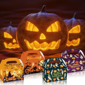 12 Pcs Halloween Party Goodies Boxes Dessert Treat favors Gable Decorations, Pumpkin Candy Bags with Handle, Happy Meal Paper Box for Keeping Candy Popcorn, Toys Birthday Kraft yellow small (12)