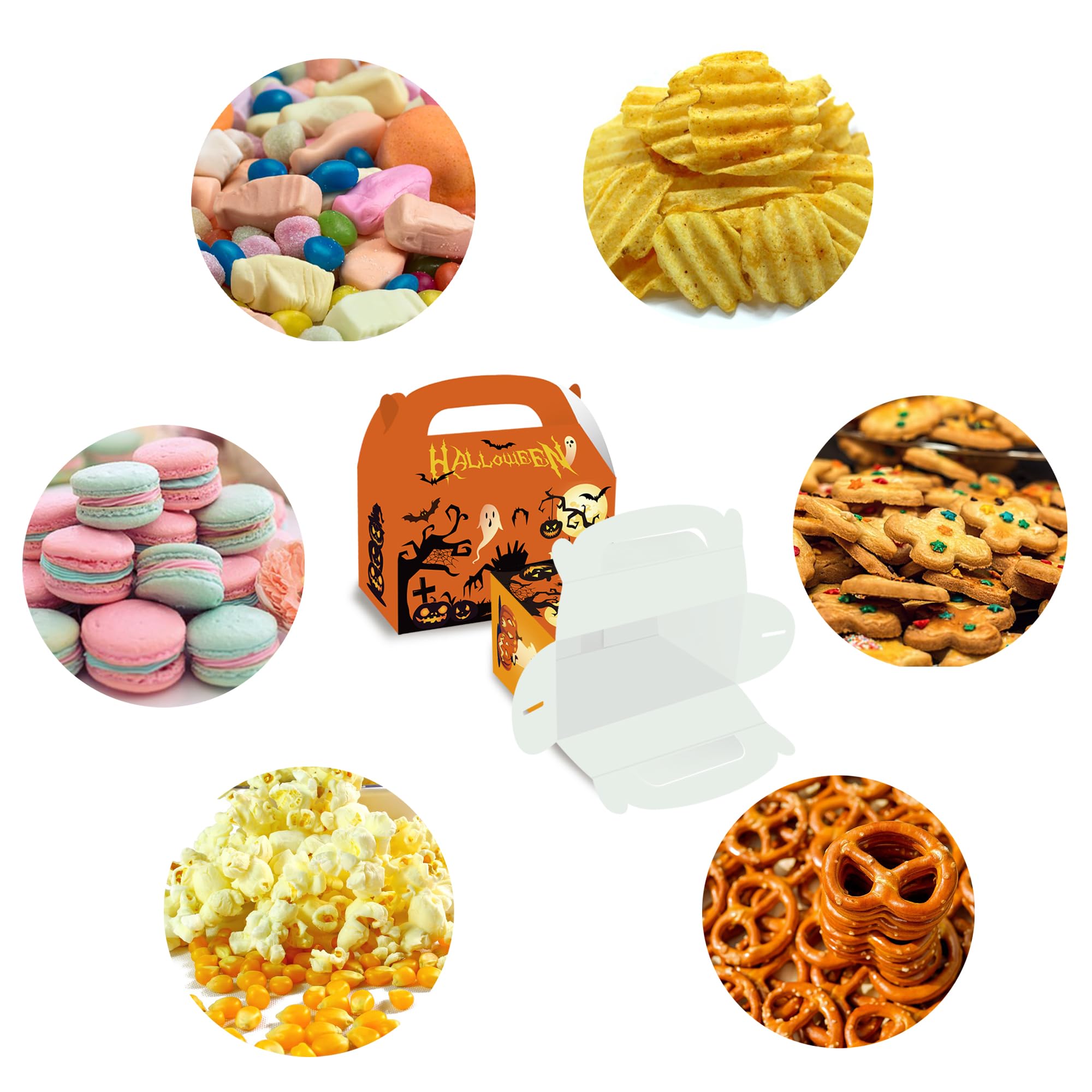 12 Pcs Halloween Party Goodies Boxes Dessert Treat favors Gable Decorations, Pumpkin Candy Bags with Handle, Happy Meal Paper Box for Keeping Candy Popcorn, Toys Birthday Kraft yellow small (12)