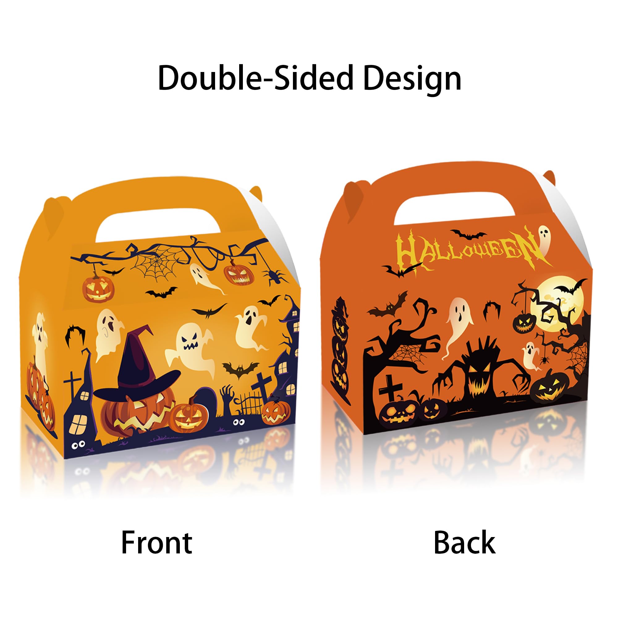 12 Pcs Halloween Party Goodies Boxes Dessert Treat favors Gable Decorations, Pumpkin Candy Bags with Handle, Happy Meal Paper Box for Keeping Candy Popcorn, Toys Birthday Kraft yellow small (12)