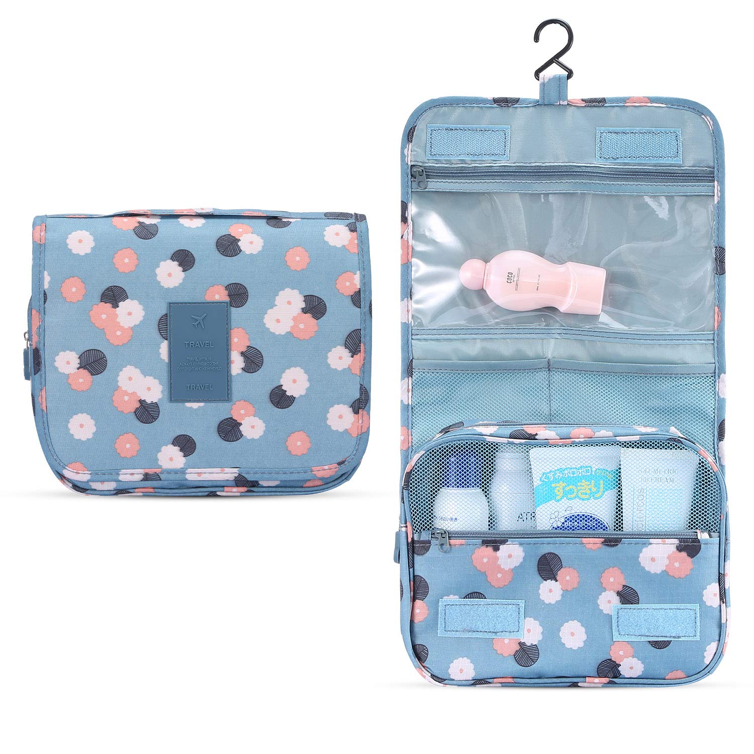 Sampees Portable Hanging Toiletry Bag Travel Makeup Pouch Waterproof Organizer Multifunction Cosmetic Bag for Women Girl