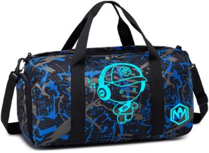 kids overnight duffle luminous sport gym gag with shoe compartment & wet pocket small sleepover bag carry on weekender travel tote for kids boys girls