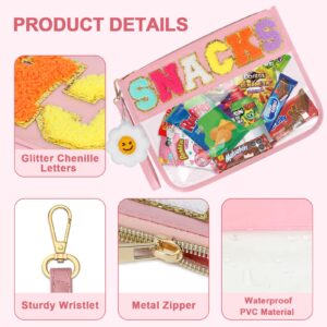 EYEDESL Chenille Letter Bags,Clear Snack Bag Pouch with Chenille Daisy Charm for Women Girls