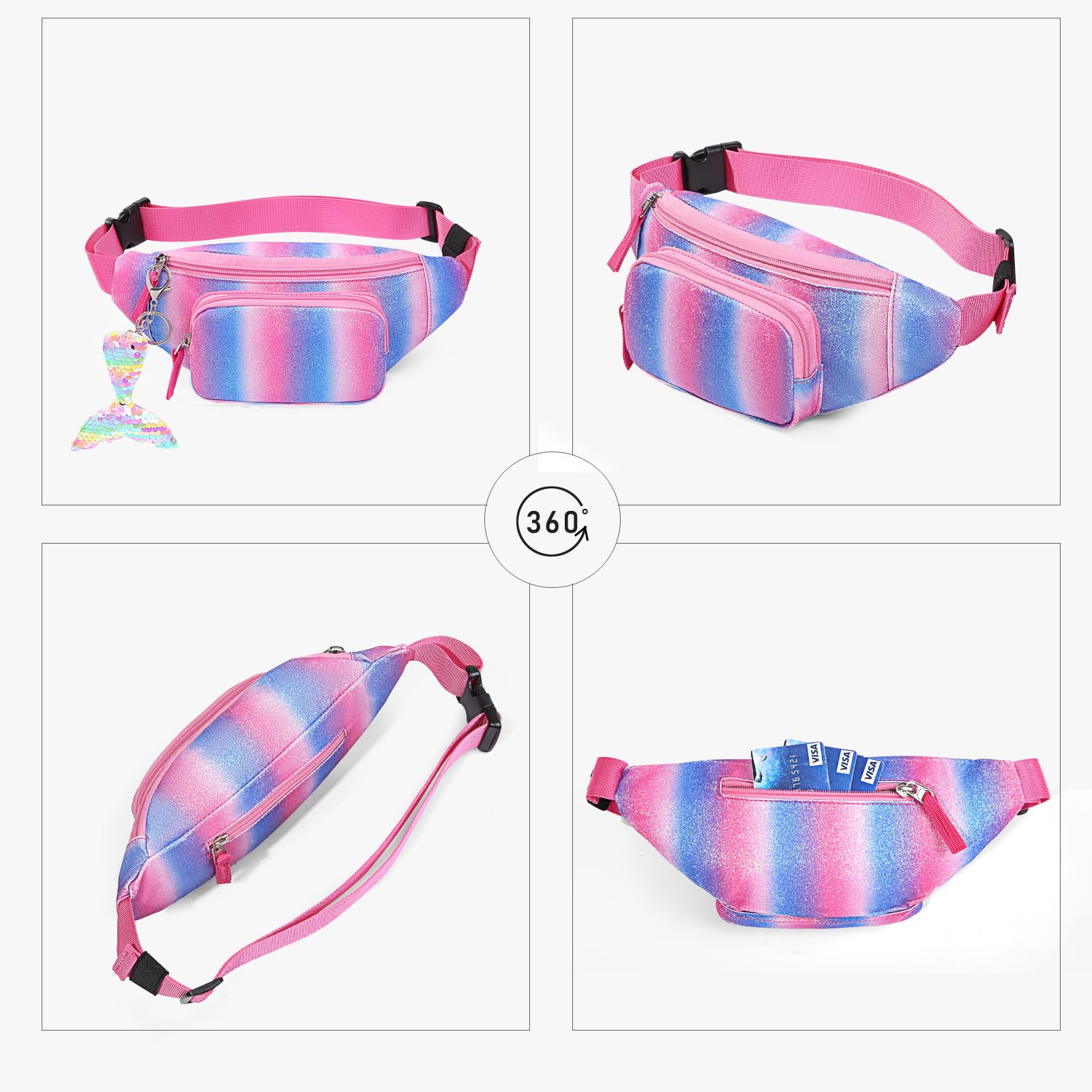 cotmcor Kids Fanny Pack for Girls, Cute Waist Bag with Mermaid Pendant Gift